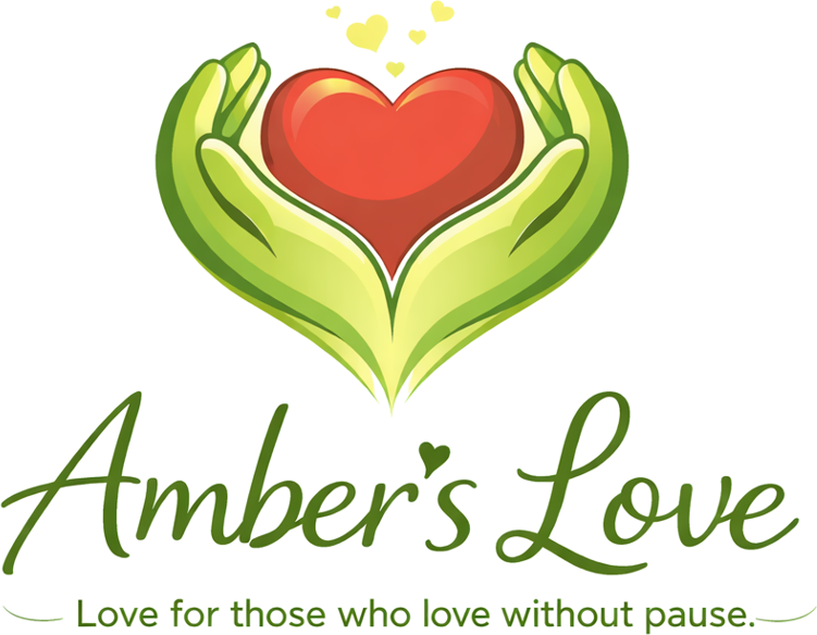 Amber's Love logo: two green hands holding a red heart