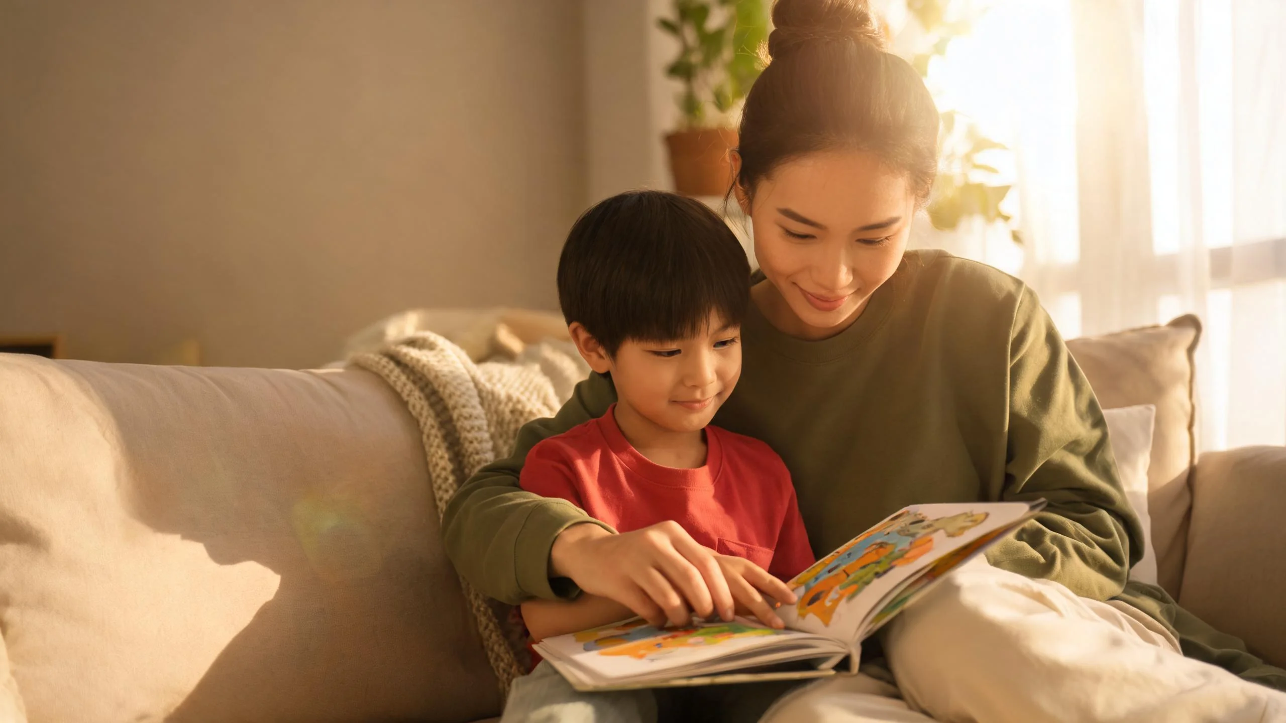 Temporary stock photo of an adult and child reading together